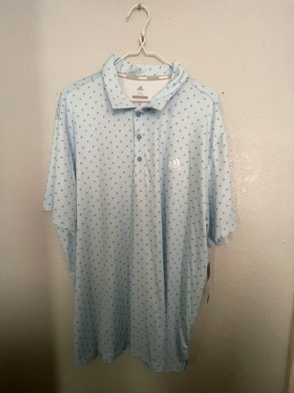 adidas Light Blue Men’s Golf Polo with Micro Triangle Print